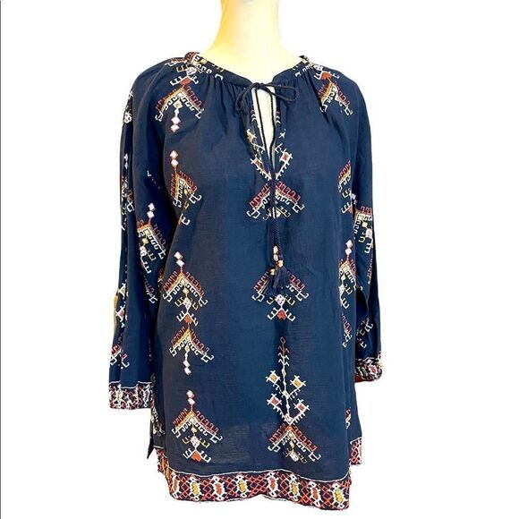 Madewell Tops - Madewell Boho Tribal 3/4 sleeve print pop over top In navy EUC